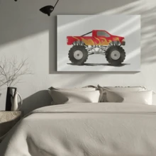 1pc Framed Canvas Wall Art, Truck Decor, Beach Truck Cartoon Red Truck Farmhouse Canvas Painting, Boys Bedroom Art Print Canvas Poster, Ideal Gift For Bedroom Living Room Hallway Dorm Wall Decor - Multicolor - View 5