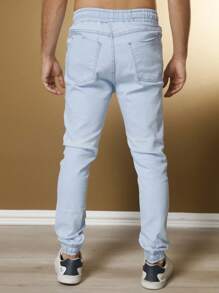 Men's Jogger Pants Twill With Elastic Waist Cuffs - 淺藍色 - 查看 6