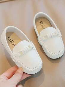 1 Pair Kids Anti-Slip Soft Bottom Classic British Style Loafers, Suitable For Dresses In Spring/Autumn - White - View 3