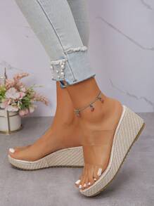 1 Đôi Sandal Nữ Đế Cao, Gót Dày, Trong Suốt, Kiểu Hở Mũi, Dép Xỏ Chân, Gợi Cảm, Thích Hợp Cho Mùa Hè, Món Đồ Cần Thiết Khi Đi Du Lịch - Trong sáng - Xem 3
