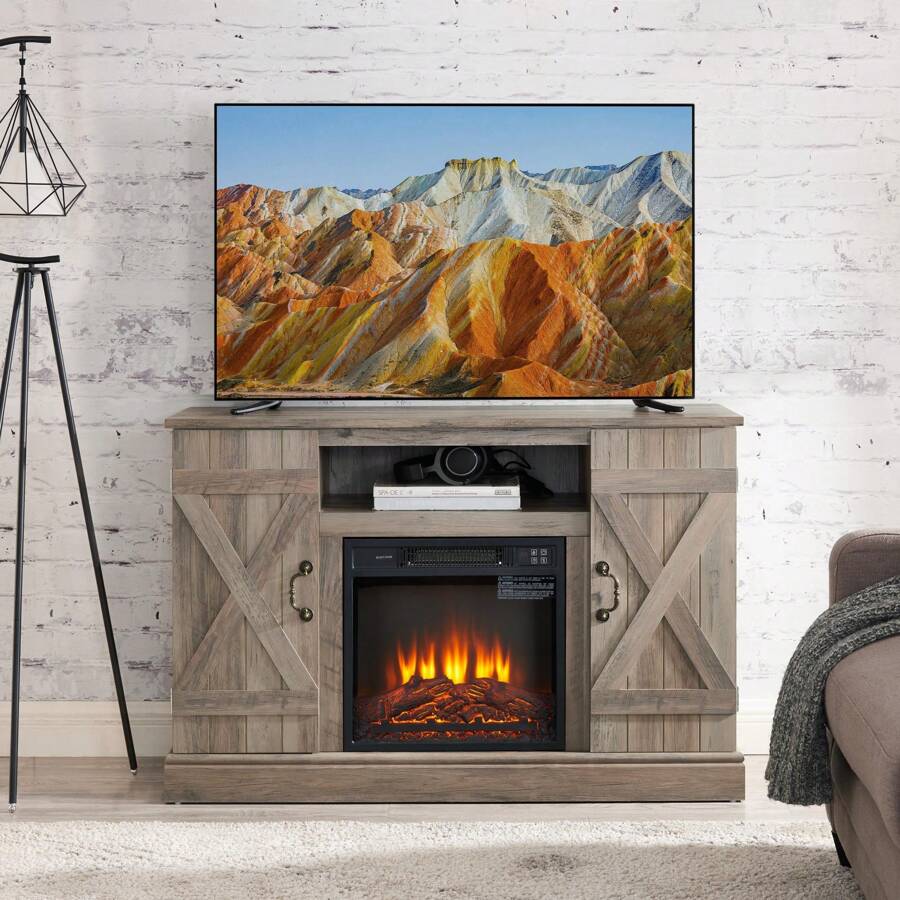 Farmhouse Classic Media TV Stand Entertainment Console For TV Up To 50" With Open And Closed Storage Space, Gray Wash 47"W*15.5"D*30.75"H - 灰色 - 查看 1