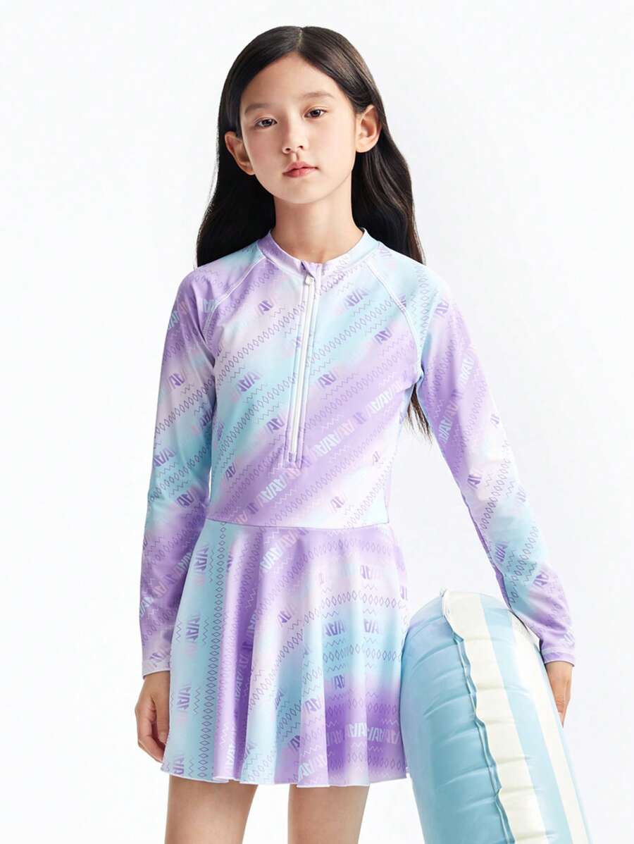 Annil Tween Girl Clothing For Girls Tween Girl Swimwear One-Piece Long Sleeve Suit Summer - Purple - View 1