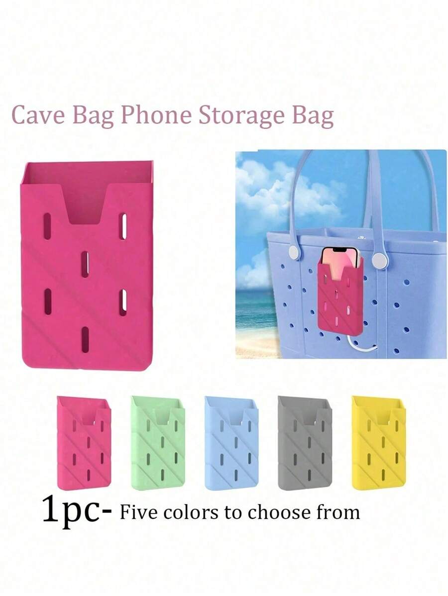 1pc Adjustable Phone Holder Accessory For Bags, EVA Cave Bag Storage Bag, Soft Silicone Insert Protective Case, Swimming Beach Bag Storage Bag, Decorative Charm Insert For Beach Tote Bags, Hooks For Cave Bags, Compatible With Sunglasses And Keys - Multicolor - View 1