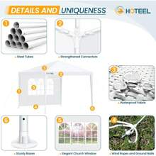 Gazebo 3x3 Waterproof Stable Winterproof, Garden Gazebo 3x3 With Windows & Removable Sidewalls, UV Protection, For Garden, Party Tent, Wedding, Commercial Activities, Includes Pegs, White - 白色 - 查看 5