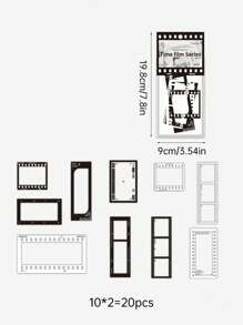 1 包 20 张复古黑白胶片 PET 装饰贴纸，DIY 剪贴簿边框材料 - 彩色 - 查看 2