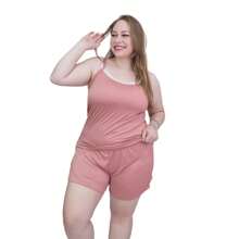 Kit 2 Conjuntos Baby Doll Pijama Short Doll Plus Size Suede Confortável Moda Feminina Linha Noite - Multicolorido - Visão 4