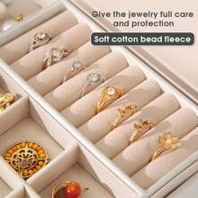 Jewellery Box Jewellery Organiser 2 Layer Earring Storage Organiser PU Leather Lockable Jewellery Case With Key For Necklace Ring Bracelet - Green - View 2