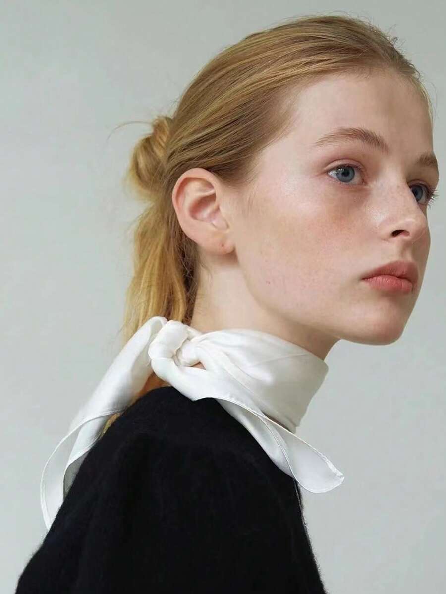 1pc Women Solid Color Imitation Silk Satin Scarf, Minimalist Elegant Versatile Square Neck Scarf/Head Scarf Suitable For Daily Outings, Dates, Dinners, Gatherings For Dress - Multicolor - View 1