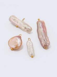 1PC Natural Fresh Water Baroque Pearl Elegant Stainless Steel Bent Pin Pendant DIY Necklace Earrings Jewelry - Multicolor - View 3