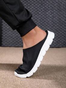 Men's Mesh Breathable Casual Slip-On Loafers, Fashionable Versatile Slouchy Shoes, Spring/Summer - Black - View 5