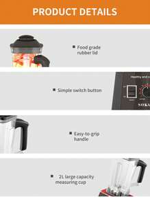 SOKANY 1 Stück SOKANY Multifunktions-Mixer, 2,5L Fassungsvermögen, Kupfermotor, 9-stufig einstellbar, scharfe Klingen, mischen gleichmäßiger und gesünder, geeignet für Küche, Restaurant, Zuhause, einfach zu reinigen, bequem zu benutzen, einfache Bedienung, kann als Geschenk zu Feiertagen verwendet werden