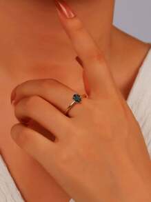 1pc 925 Sterling Silver 18k Gold-Plated Natural London Blue Topaz Ring, Waterdrop-Shaped Blue Ladies' Single Ring, Exquisite Niche Minimalist Design, Suitable For Daily Wear, Banquets, Parties, Adjustable Ring Size