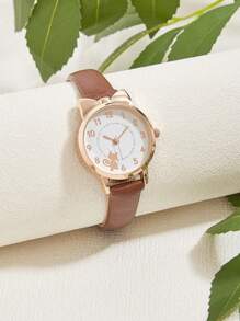 1 件时尚休闲可爱猫咪石英手表，适合青少年和学生 - 棕色 - 查看 3