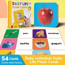 54 张儿童教育闪卡，词汇英文字母卡，早教 ABC 卡，双面生动插图图案，增强认知发展，英文字母识别，词汇积累，教具，蒙特梭利玩具，小学用品，亲子互动玩具，儿童开学礼物 - 彩色 - 查看 8