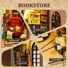 Robotime Rolife Book Nook Kit Bookends DIY Miniature House 3D Puzzles Wooden Book Nook Diorama Model Building For Adults Model Kit Christmas Birthday Gifts (Bookstores) - 彩色 - 查看 7