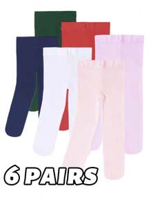 6条/包 女童天鹅绒踩脚裤袜，适合舞蹈训练或日常穿着，无缝设计，柔软透气，四季皆宜