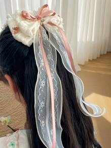 1st Meisjes Ethereal Sweet Net Geborduurde Bloem Decoratieve Lint Hoofdband