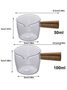 50/100ml Glass Espresso Measuring Cup With Tropical Wood Handle Graduated Markings For Coffee Shops Kitchen Drinkware Clear Glass Milk Cup Heat Resistant Wood Handle Double Spout Espresso Measure Mug Barista Accessories