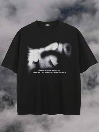 Tiny Spark 男士字母印花休闲短袖T恤，适合日常穿着、夏季穿着、emo风格