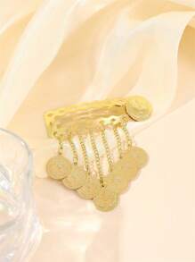 1pc Chic Golden Hair Clip With Tassels, Sturdy & Elegant Fashion Hair Accessory For Women, Suitable For Weddings, Parties, Ramadan Events