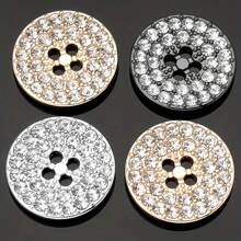 Shiny Metal Buttons 4 Hole Round Buttons Metal Buttons Inlaid With Rhinestones , Decorative Buttons For Crafts Arts & Crafts Supplies , Sewing Buttons For Clothing Sewing & Knitting Supplies.
