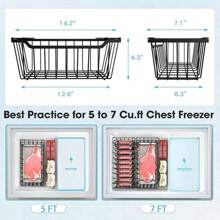 4 Pack Stackable Chest Freezer Organizer For 5-7 Cu.FT Deep Freezer Sort Frozen Meats And Food, Freezer Storage Baskets With Handles Easy Reach From Bottom, Black