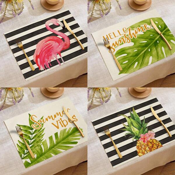 1pc/4pcs/6pcs Summer Decorative Placemats, Banana Leaf, Flamingo, Pineapple, Letter Linen Placemats, Stain-Resistant, Suitable For Home, Dining Room And Restaurant, Table Decor, Home Goods