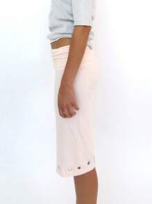 Women Shorts, Summer Elastic Waist Solid Eyelets Casual Shorts Streetwear For Daily - 粉色 - 查看 4