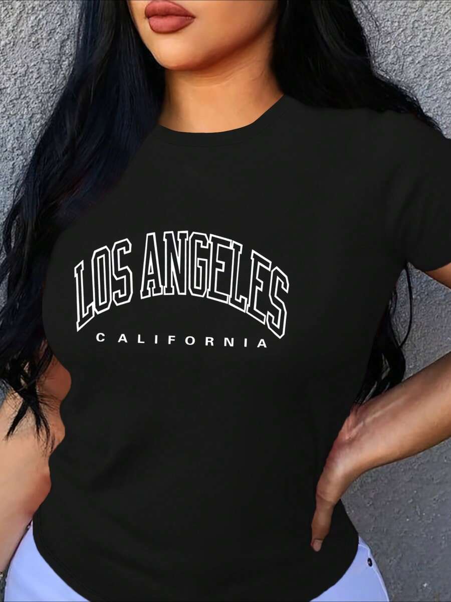 Women's Casual And Fashionable Los Angeles Letter Printed T-Shirt, Summer Tops, Suitable For Outdoor Activities And Comfortable Daily Wear, T Shirts Women Is An Excellent Gift Choice