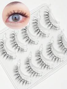 Outopen Bottom Lashes 5 Pairs Clear Band Wispy Natural Look Lashes Japanese Manga Style Spiky Anime Lower Lashes Dramatic DIY Cosplay Bottom Eyelashes Reusable - 自然纖長款 - 查看 4