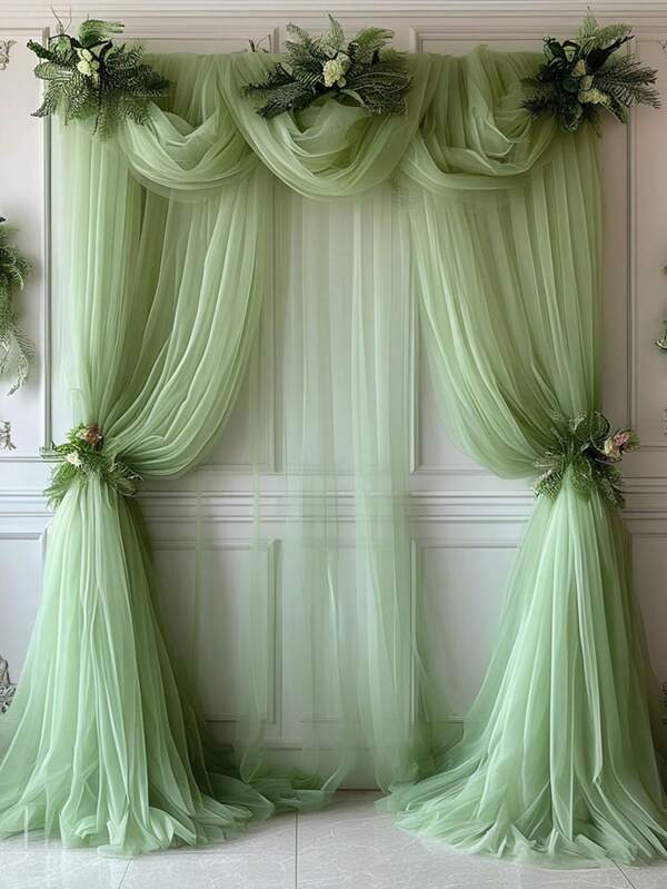 1pc Light Green Sheer Tulle Curtain For Wedding Arch, See-Through Voile Fabric For Ceremony Backdrop, Wedding Arch Decor, Outdoor Wedding Background Summer Birthday Gifts Beach Back To School School Supplies Room Decor