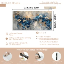 1 pièce Grande canevas d'art mural - Conception florale abstraite élégante bleue et dorée, décoration murale aquarelle moderne pour salon et chambre à coucher, décoration de chambre esthétique, affiche vintage, avec ou sans cadre, décoration de dortoir universitaire et appartement, cadeaux pour décoration murale dans l'hôtel, la maison, le salon, la chambre à coucher, la salle de bain et le bureau