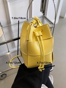 1 pieza Bolso tipo cubo de moda mini, bolso de mano casual y versátil tejido para mujer, bolso transversal de alta gama para el trabajo, bolso de diseño exclusivo para el hombro para uso diario