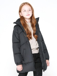 SOLOCOTE Tween Girl Lightweight Patch Detail Hooded Padded Coat