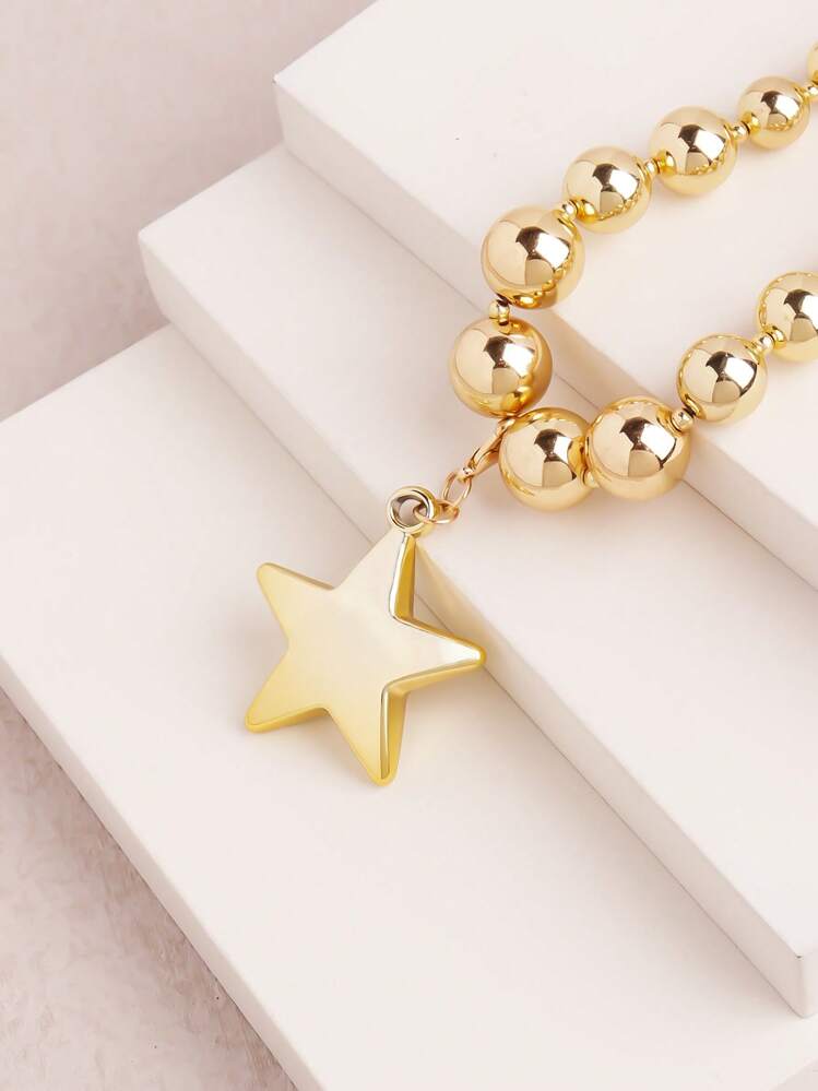 1 Pieza Collar de moda personalizado, Cadena de clavícula con cuentas grandes y redondas de estilo punk, Collar con colgante de corazón con cuentas geométricas, Cadena de clavícula esférica personalizada, Adecuado para el uso diario o eventos de mujeres, Regalo para San Valentín, mamá, madre, Día de la Madre - Dorado - Añade 7