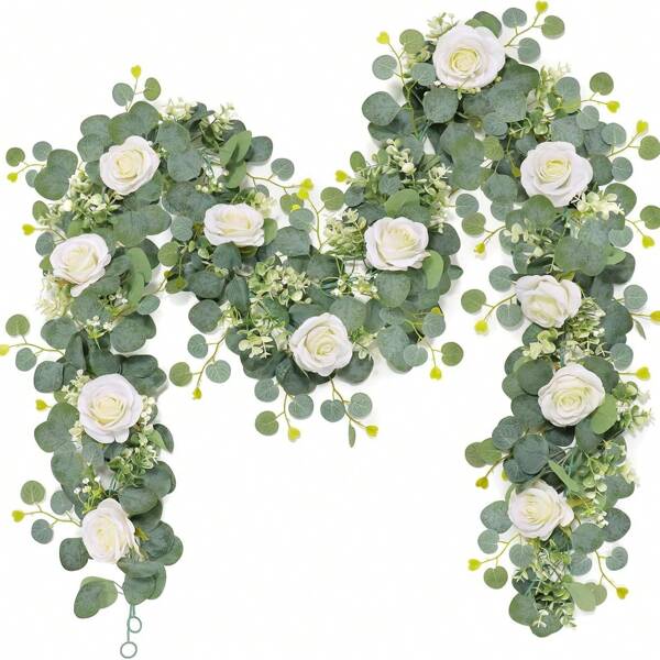 1 Pezzo Ghirlanda di Eucalipto, Ghirlanda di Foglie Verdi Lunga 5,9 Piedi, Ghirlanda Verde con Fiori, Foglie e Rami di Eucalipto Finto Argento Artificiale per Decorazione di Tavoli, Casa, Matrimoni, Mensole, Feste, Interni ed Esterni, Decorazione di Stanze, Casa, Cucina, Matrimoni, Tavoli, Centrotavola, Ufficio, Giardino e Spazi Esterni