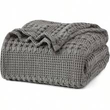 Cobija de 100 % algodón lavado de punto gofre, ligera, para primavera y verano, estética, transpirable, no irrita la piel, para decoración de habitación y oficina, 127 x 152 cm, gris oscuro - Rosa Oxidada - Ver 18