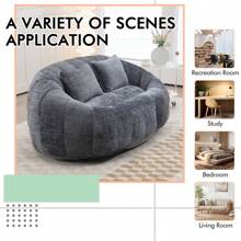 Chenille Lazy Sofa, 2 Seat Bean Bag Sofa Chair, Durable Soft Comfort Recliner, Lazy Loveseat Sofa Bed, Includes 2 Pillows, Indoor/Outdoor Use, No Assembly Required, Suitable For Living Room, Bedroom, Dormitory And Apartment(Gray) - Xám - Xem 4