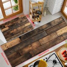 1 pieza Alfombra de silicona con patrón de grano de madera retro antideslizante para cocina de barro, impresión 3D rectangular, apta para sala de estar, dormitorio, pasillo, baño, lavandería - Alfombra de poliéster para decoración del hogar interior y exterior - FUCFD130 - Ver 3