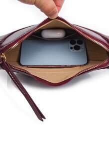 Crescent Shape Saddle Bag For Women, Crossbody Shoulder Bag, Leather Textured Phone Pouch - Burgundy - View 7