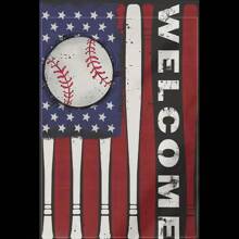 1pc Patriotic Baseball Welcome Garden Flag, 12x18 Inches, Double-Sided, Waterproof Polyester, Outdoor Decor For All Seasons, Multipurpose Yard Decor, No Electricity Required, Flagpole Not Included
