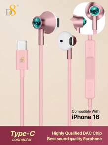 D8 Type C Headphones In Ear Earphones Earbuds With Mic And Volume Control - Pink - View 16