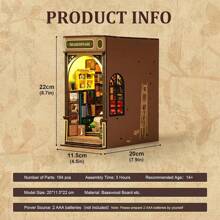 Robotime Rolife Book Nook Kit Bookends DIY Miniature House 3D Puzzles Wooden Book Nook Diorama Model Building For Adults Model Kit Christmas Birthday Gifts (Bookstores) - 彩色 - 查看 4