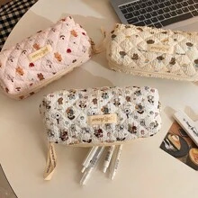 1pc Cartoon Animal Print Pencil Stationery Bag, Girls Study Stationery Organiser, College Student Writing Instrument Organiser, Desktop Storage Bag, Multi-Functional Organiser For Rulers, Writing Pens, Suitable As Back To School Gift, Birthday Gift For Teenagers, Back To School, School Supplies, Pencil Case, Pencil Pouch, School Bag
