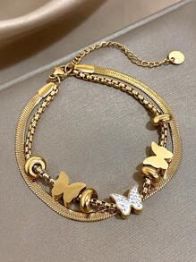 1 件夏季海滩不锈钢心形吊坠手链，适合女士女孩情侣，金色/银色防过敏不锈钢手链，海滩珠宝，浪漫珠宝，波西米亚风假日旅行派对礼物，情人节周年纪念礼物创意， - 彩色 - 查看 6