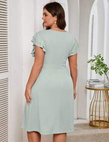 Garvee Women Plus Size Midi Dress Short Ruffle Sleeves High Waist Casual Summer Dress With Pockets - Màu xanh Bạc hà - Xem 6