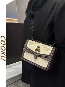 Fashionable Chain Accent Colorblock Women's Crossbody Shoulder Bag
