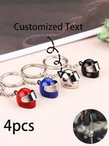 4pcs/1pc Customizable Stainless Steel Motorcycle Helmet Key Chain, Fashion Helmet Shaped Keychain, Engraved Name/Letter Pendant Keyring, Unique Gift For Bicycle Enthusiasts,Graphic Print