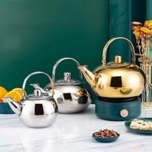 1pc, Stainless Steel Whistling Tea Kettle, Silver, With Built-In Tea Infuser Leak, Stovetop Tea Pot For Electric Magnetic & Gas Ranges, Household & Commercial Use - Multicolor - View 2