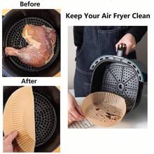 100 pièces de papier sulfurisé carré et rond jetable pour friteuse à air, papier anti-huile pour la cuisson, le barbecue, les activités de plein air. Doublures pour friteuse à air, accessoires de cuisine pour friteuse à air
